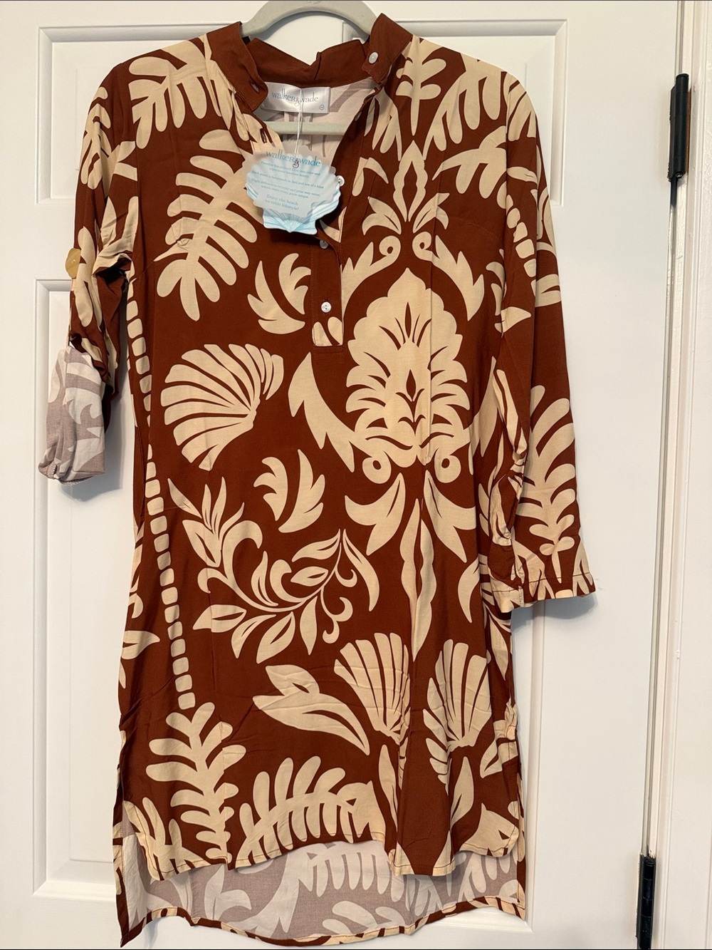 Brown & Cream High-Low Floral Tunic Dress by Walker & Wade